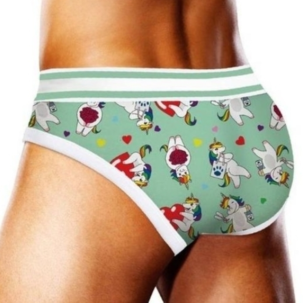 Green and White Briefs with Playful Pattern